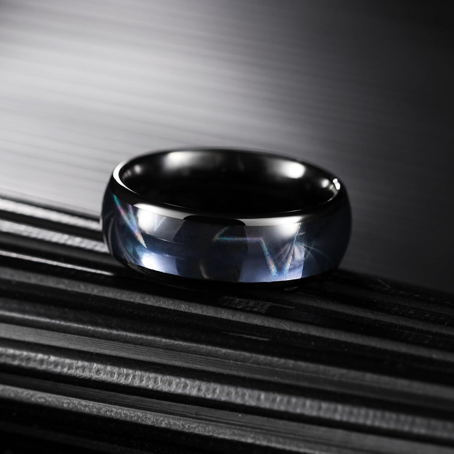 imageKing Will Tungsten Carbide Wedding Band for Men 8mm Black High Polished Domed Blue Green Gold 3D Stars Inlay Mens Ring for Everyday Wear Comfort Fit Size 714Black 8mm