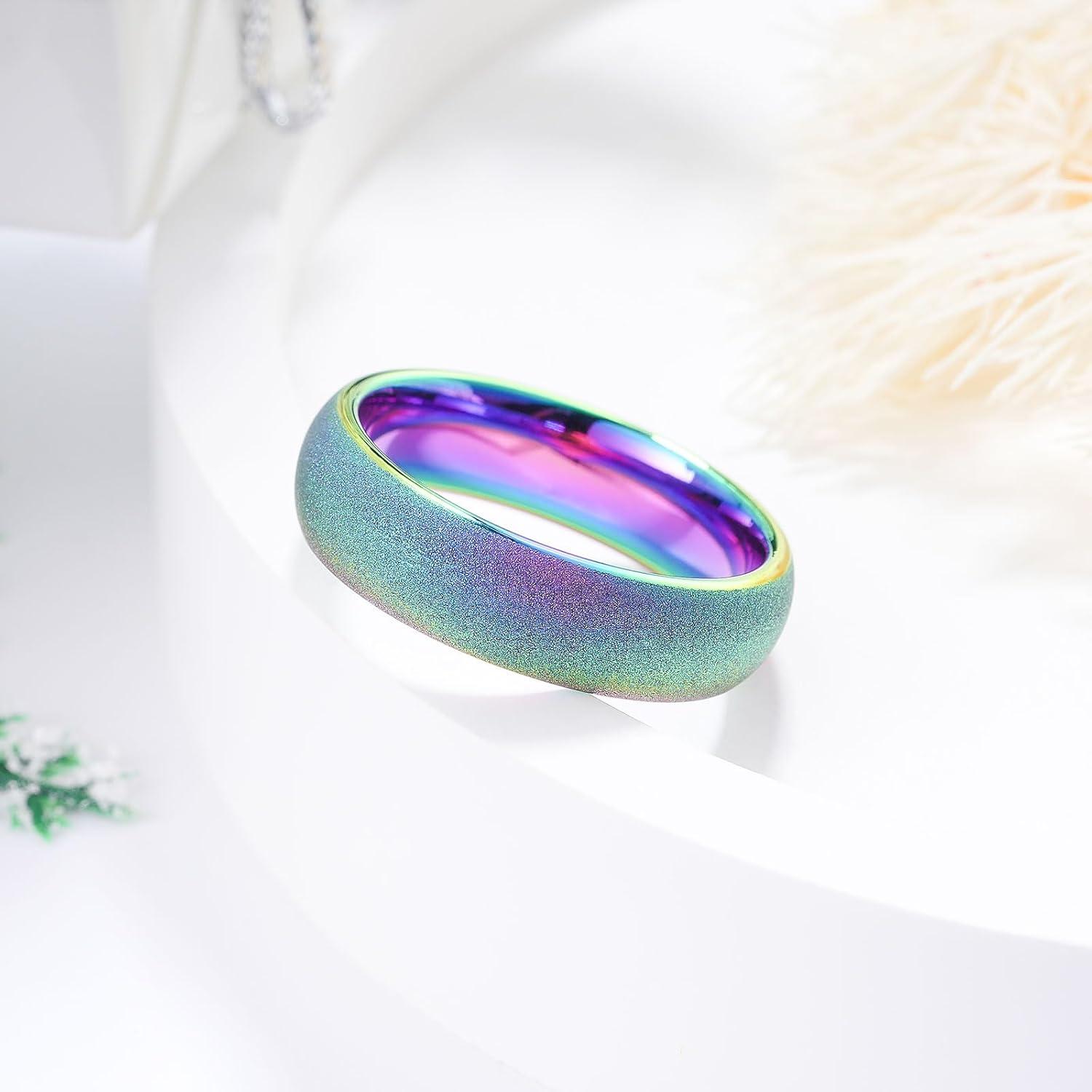 imageKing Will Tungsten Carbide Wedding Band for Men 8mm Black High Polished Domed Blue Green Gold 3D Stars Inlay Mens Ring for Everyday Wear Comfort Fit Size 714Rainbow6mm