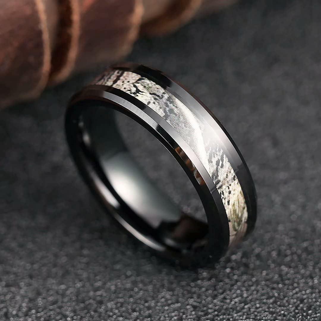 imageKing Will Tungsten Carbide Wedding Band for Men 8mm Black High Polished Inlay GreenBlack Olive Shell Texture Patterns for Everyday Wear Comfort FitBlack Camo 6mm