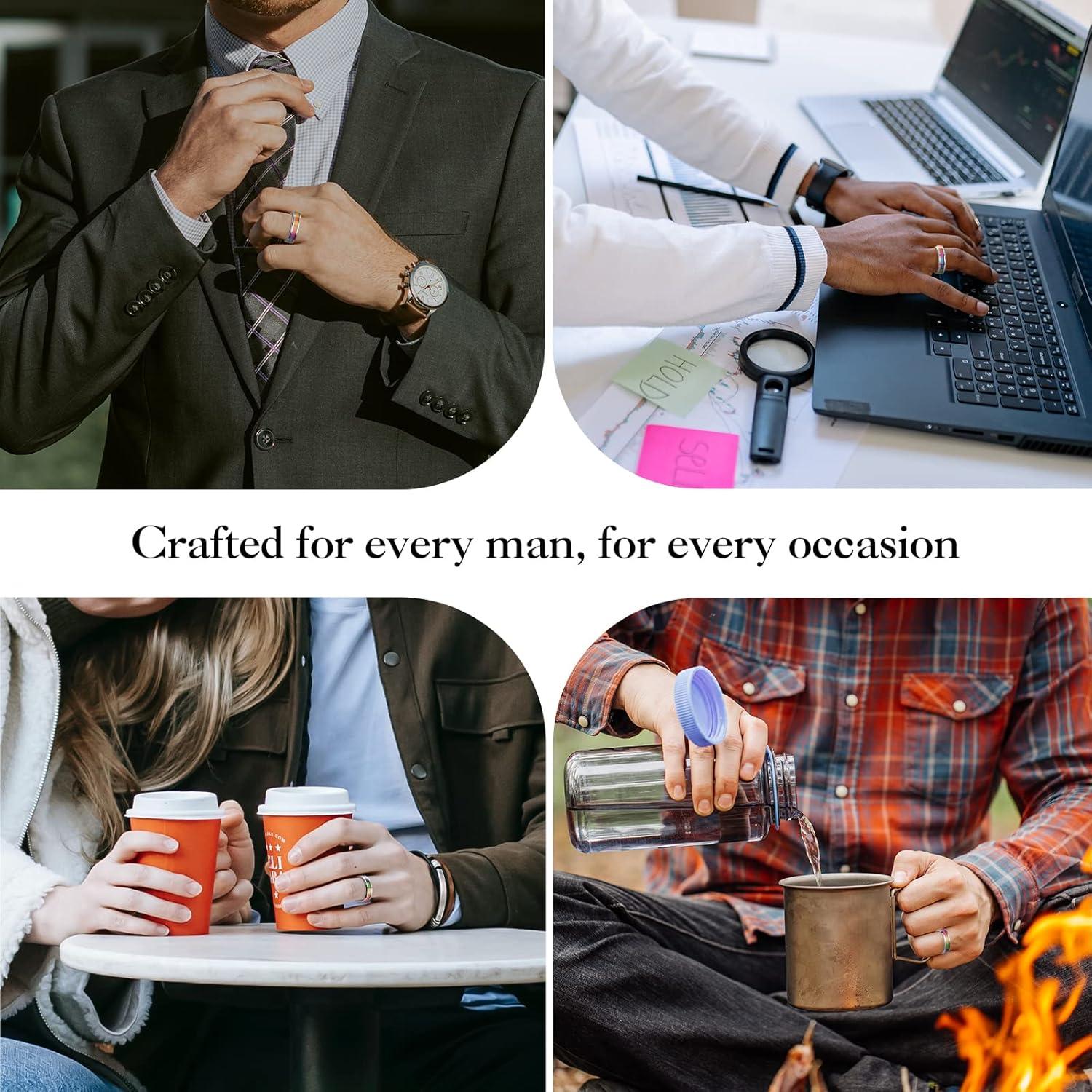 imageKing Will Tungsten Carbide Wedding Band for Men 8mm Black Plated High Polished Inlay Rainbow Sticker Rings for Weddding Engagement Comfort FitRainbow Silver