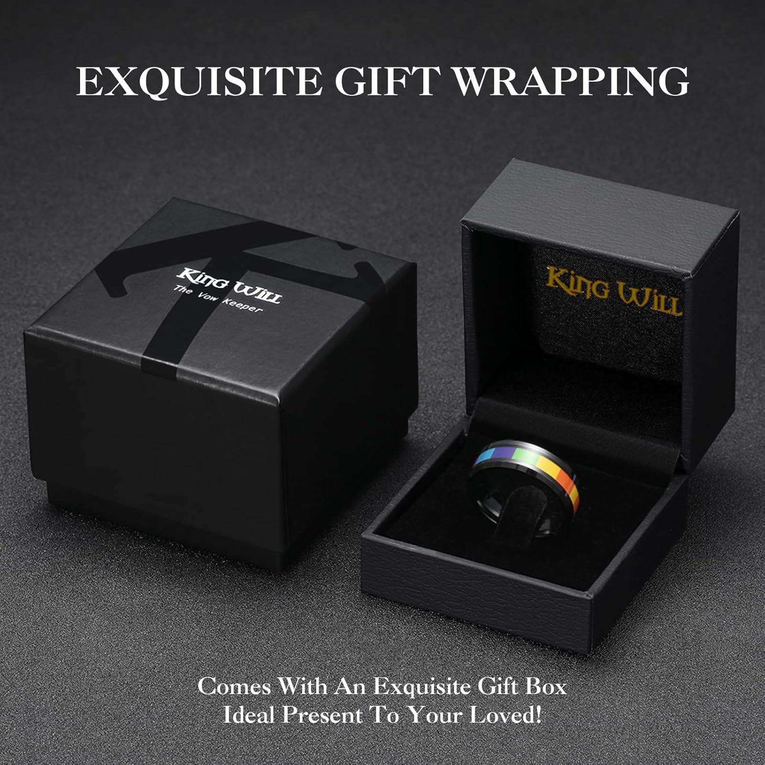 imageKing Will Tungsten Carbide Wedding Band for Men 8mm Black Plated High Polished Inlay Rainbow Sticker Rings for Weddding Engagement Comfort FitRainbow Black