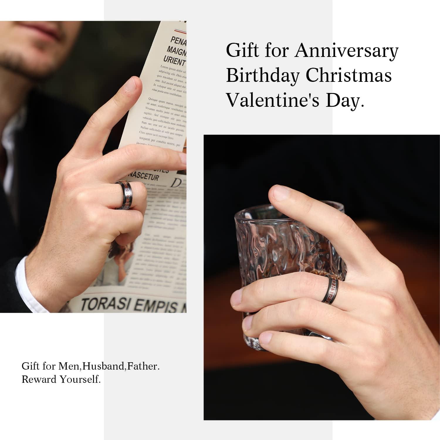 imageKing Will Tungsten Carbide Wedding Band for Men 8mm BlackSilverGold Inlay with Norse Viking Rune ampamp Hawaii Koa Wood Mens Ring High Polished Beveled Edge for Daily Wear Comfort Fit Size 714Black