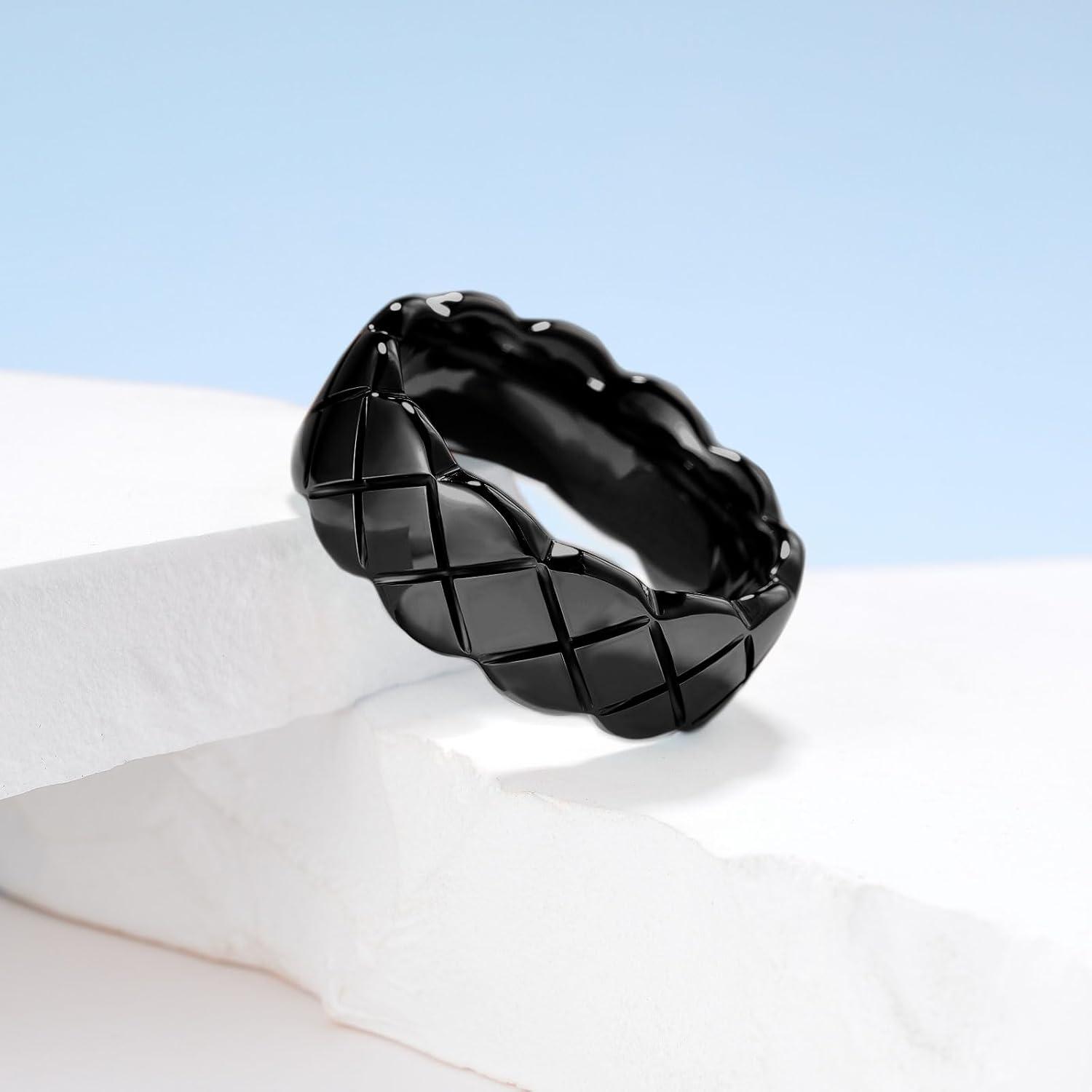 imageKing Will Tungsten Carbide Wedding Band for Men Women 8mm GoldBlack Plated Wedding Ring with Notch Design Comfort Fit Promise Ring Size 714Black