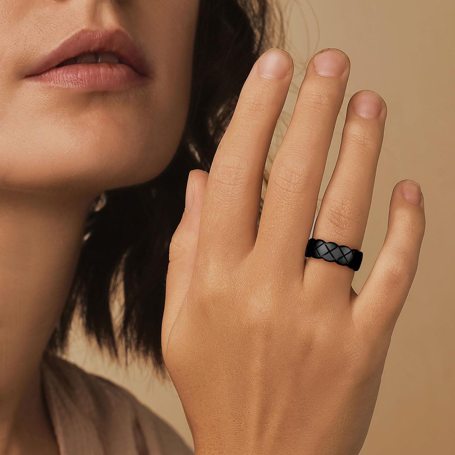 imageKing Will Tungsten Carbide Wedding Band for Men Women 8mm GoldBlack Plated Wedding Ring with Notch Design Comfort Fit Promise Ring Size 714Black