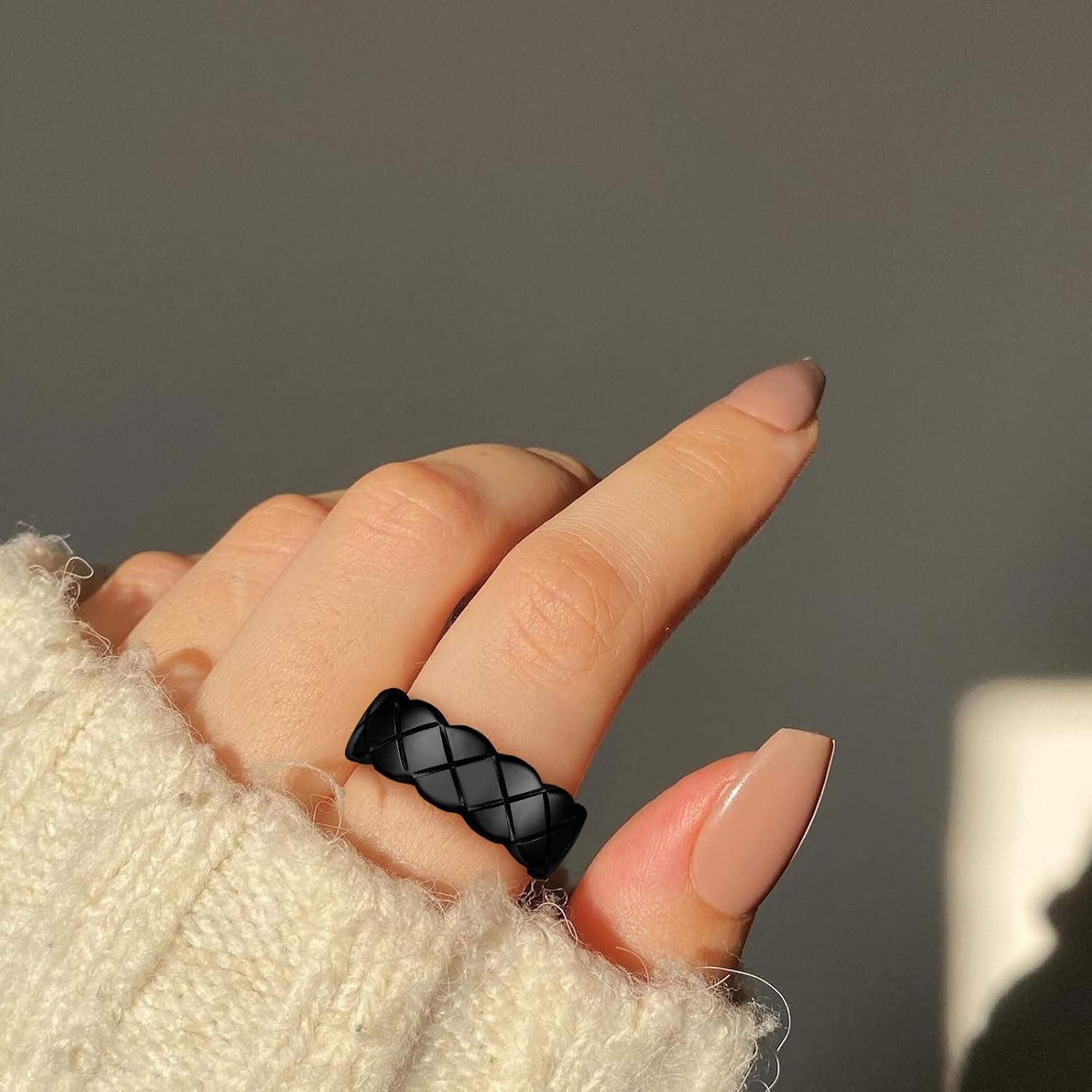 imageKing Will Tungsten Carbide Wedding Band for Men Women 8mm GoldBlack Plated Wedding Ring with Notch Design Comfort Fit Promise Ring Size 714Black