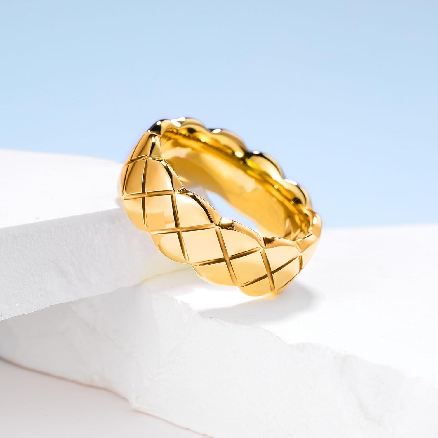 imageKing Will Tungsten Carbide Wedding Band for Men Women 8mm GoldBlack Plated Wedding Ring with Notch Design Comfort Fit Promise Ring Size 714Gold