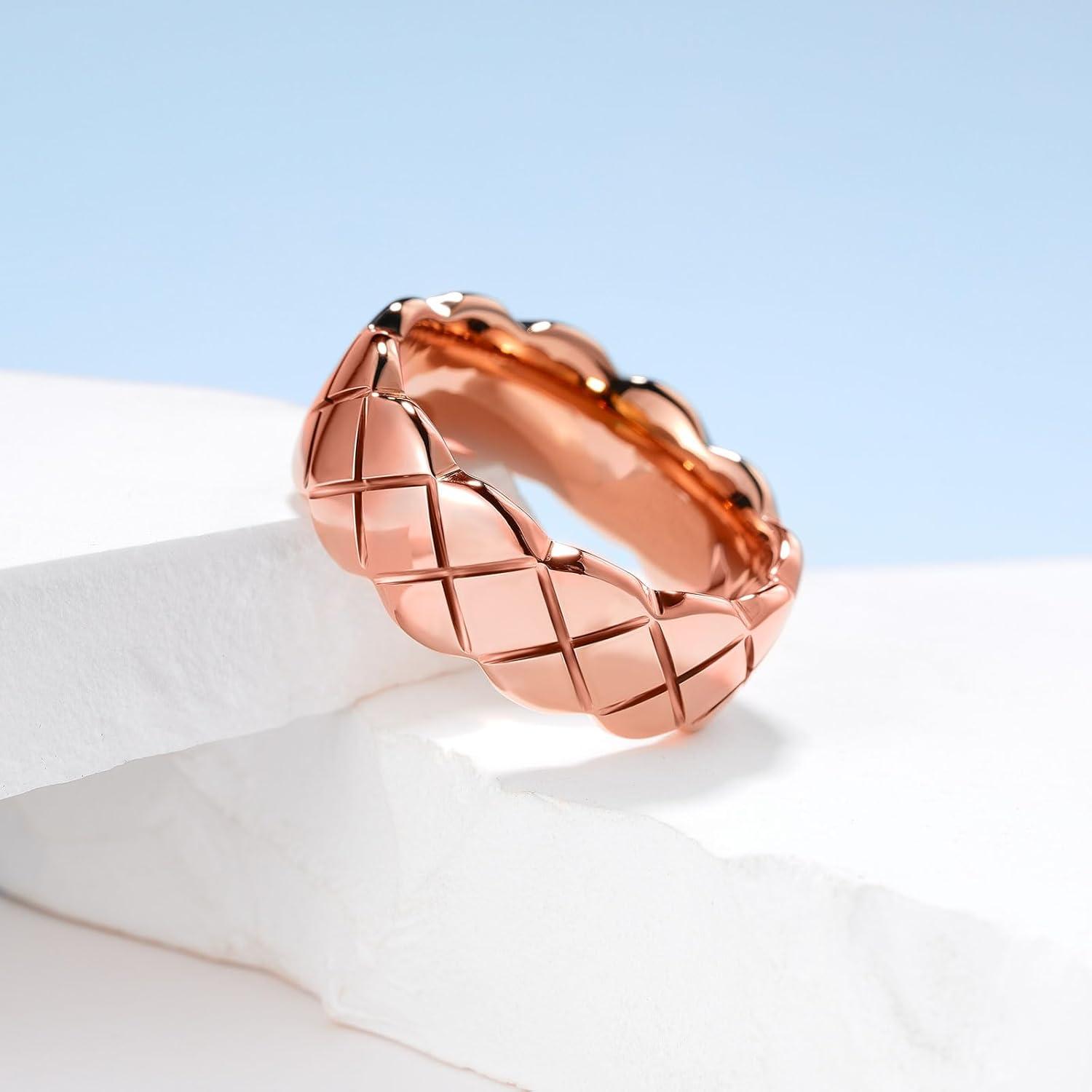 imageKing Will Tungsten Carbide Wedding Band for Men Women 8mm GoldBlack Plated Wedding Ring with Notch Design Comfort Fit Promise Ring Size 714Rose Gold