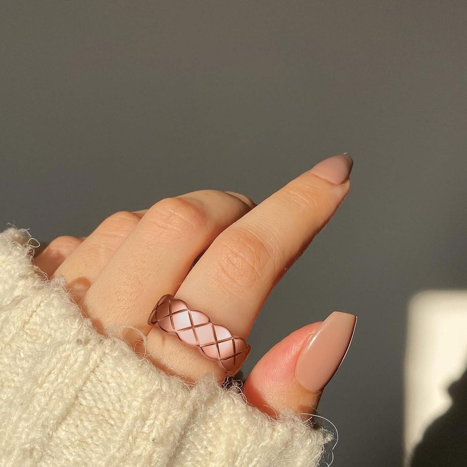 imageKing Will Tungsten Carbide Wedding Band for Men Women 8mm GoldBlack Plated Wedding Ring with Notch Design Comfort Fit Promise Ring Size 714Rose Gold