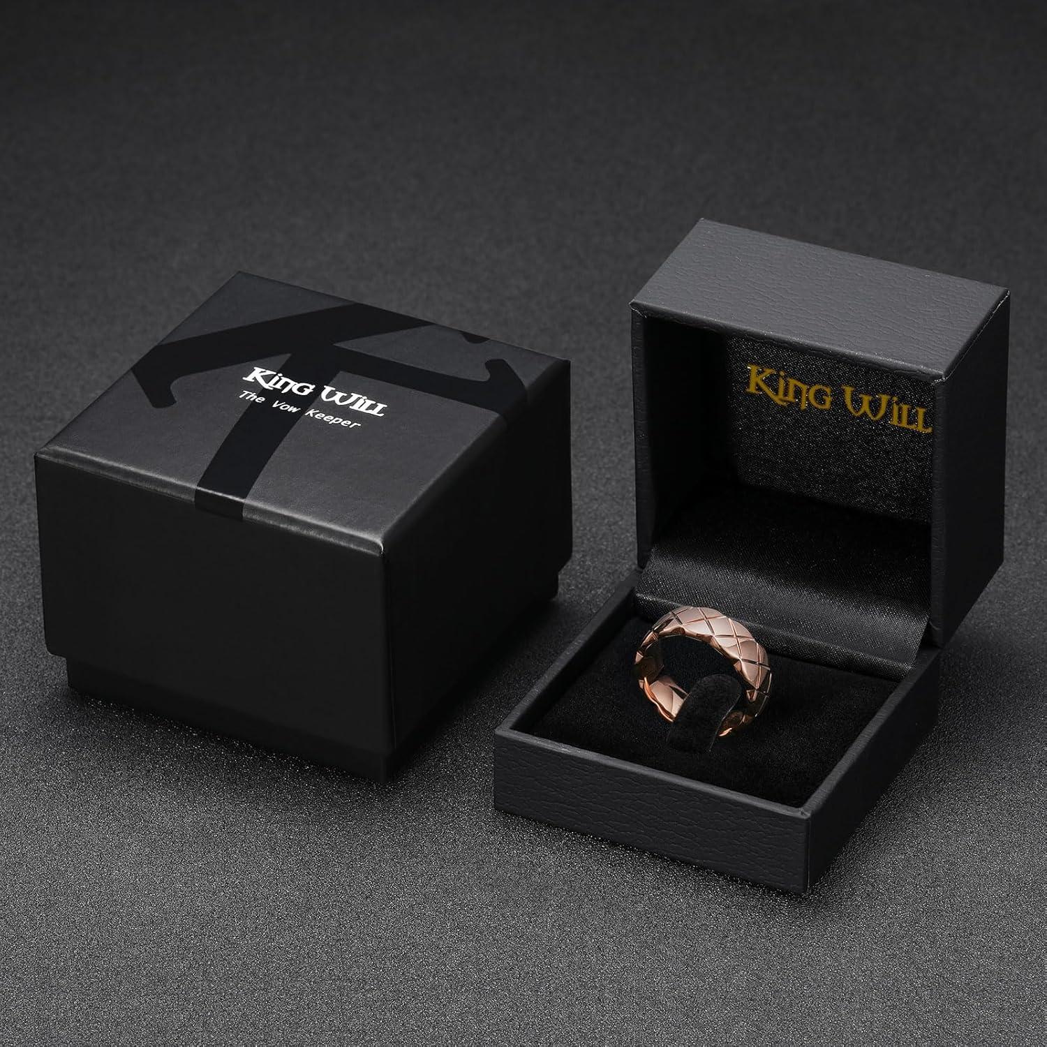 imageKing Will Tungsten Carbide Wedding Band for Men Women 8mm GoldBlack Plated Wedding Ring with Notch Design Comfort Fit Promise Ring Size 714Rose Gold