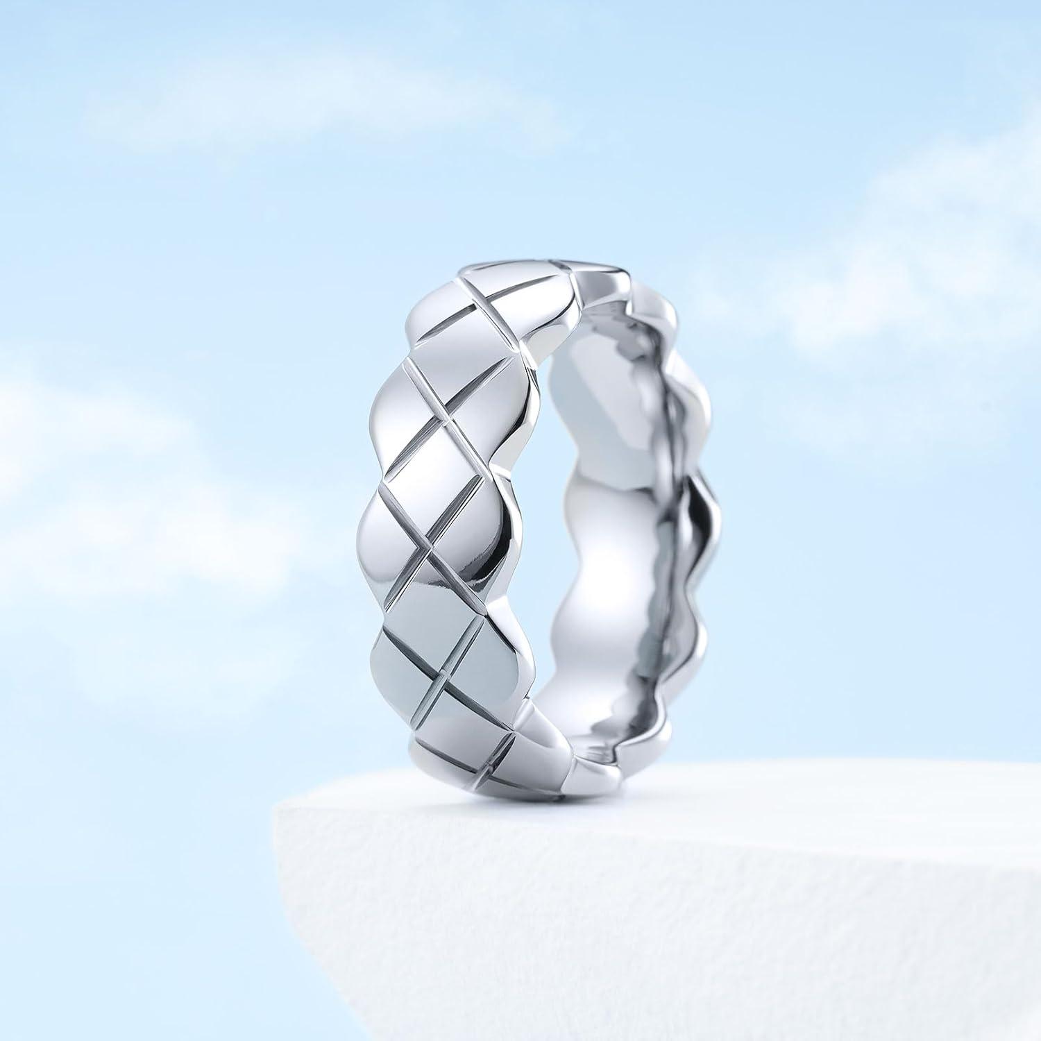 imageKing Will Tungsten Carbide Wedding Band for Men Women 8mm GoldBlack Plated Wedding Ring with Notch Design Comfort Fit Promise Ring Size 714Sliver