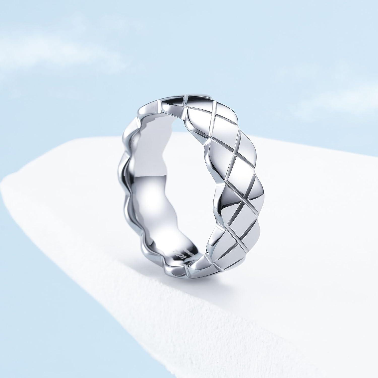 imageKing Will Tungsten Carbide Wedding Band for Men Women 8mm GoldBlack Plated Wedding Ring with Notch Design Comfort Fit Promise Ring Size 714Sliver