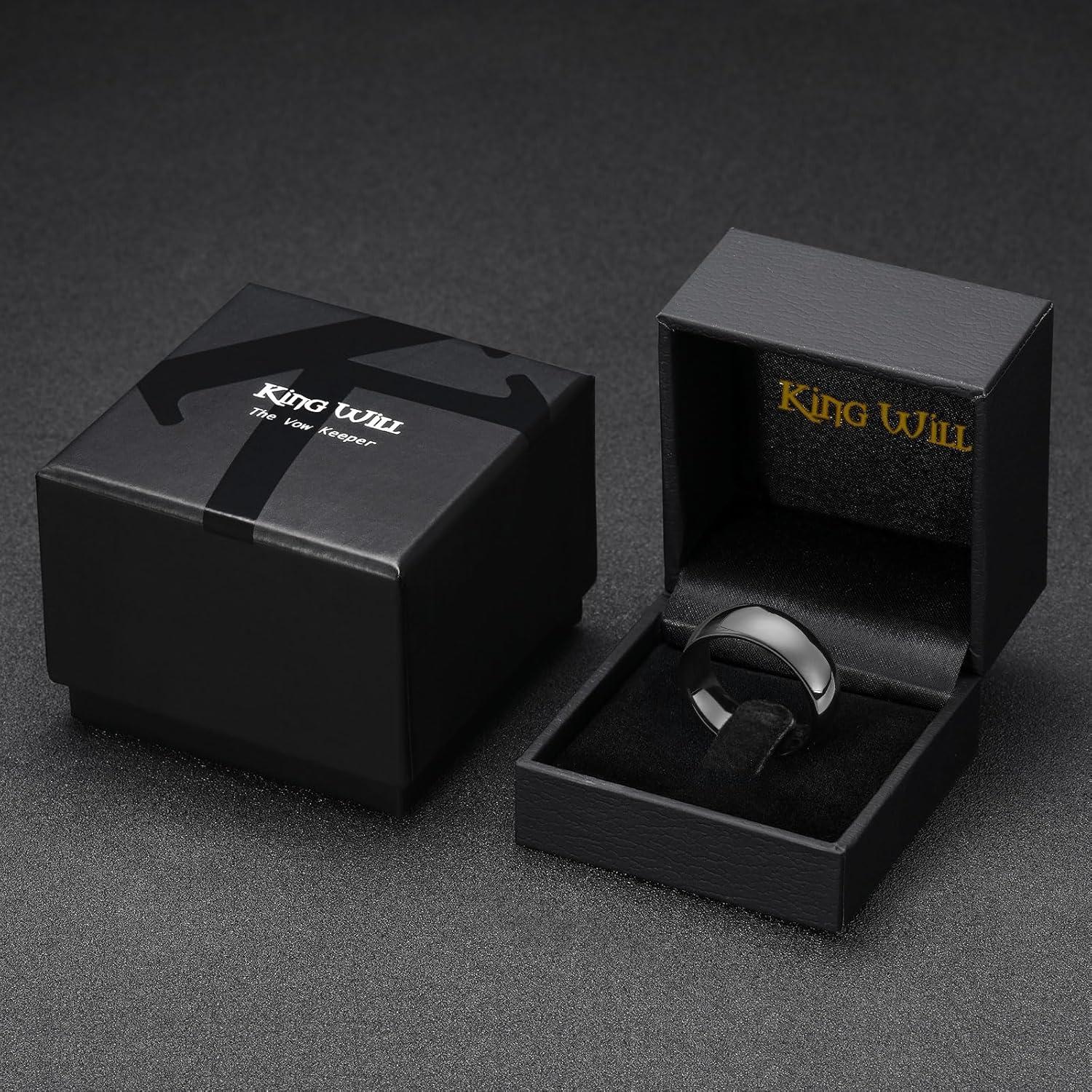 imageKing Will Tungsten Carbide Wedding Band for Men Women Promise Rings for Couples Domed High PolishBlack7mm