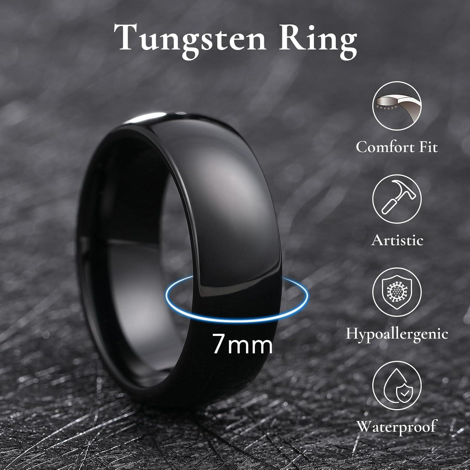 imageKing Will Tungsten Carbide Wedding Band for Men Women Promise Rings for Couples Domed High PolishBlack7mm