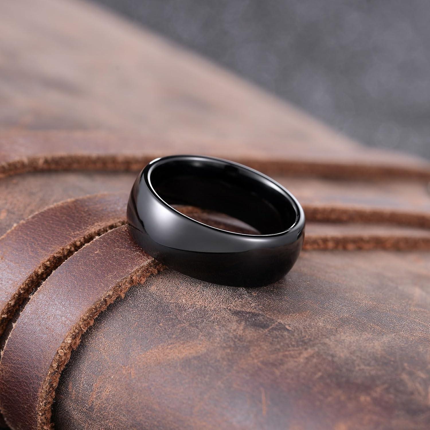 imageKing Will Tungsten Carbide Wedding Band for Men Women Promise Rings for Couples Domed High PolishBlack7mm