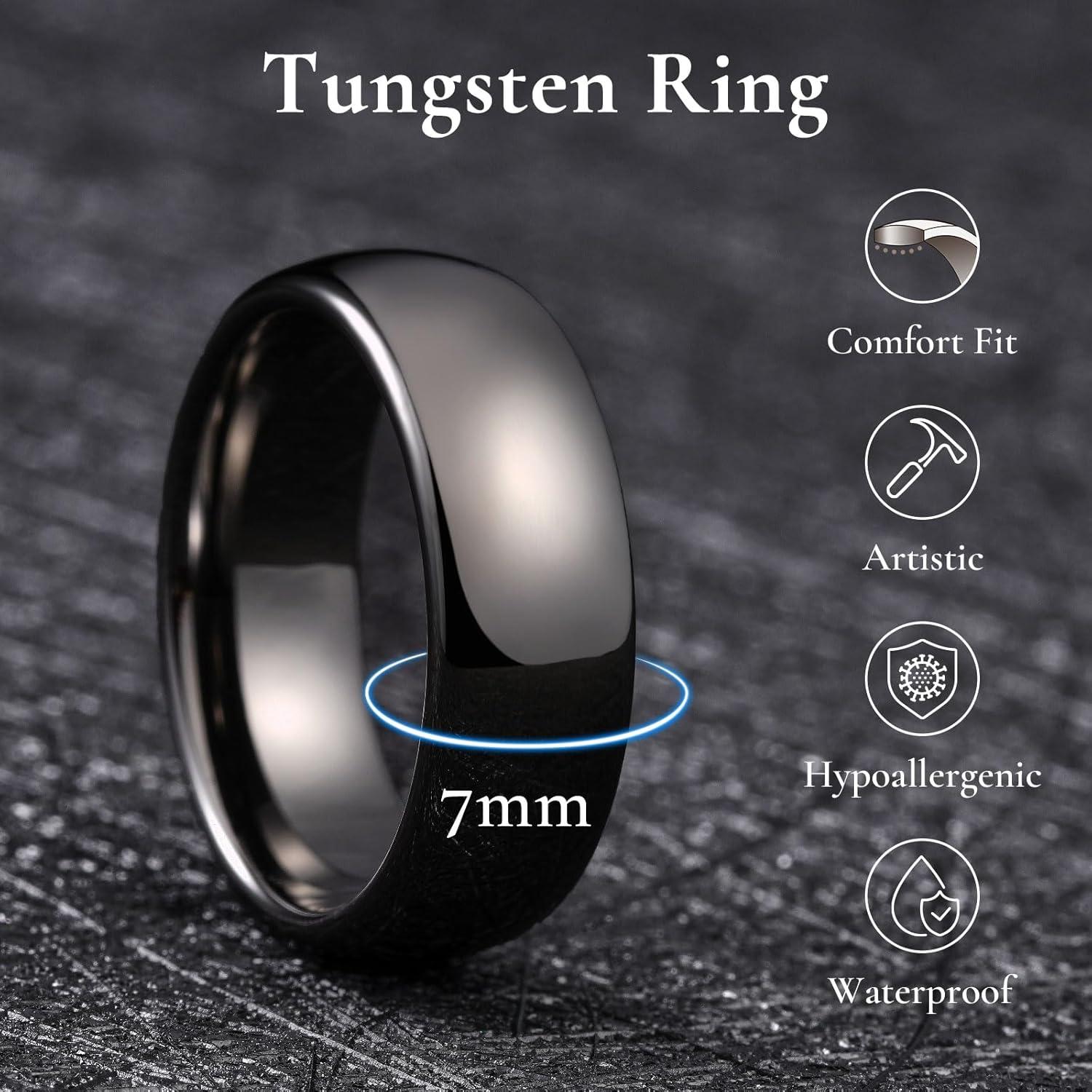 imageKing Will Tungsten Carbide Wedding Band for Men Women Promise Rings for Couples Domed High PolishGunmetal7mm
