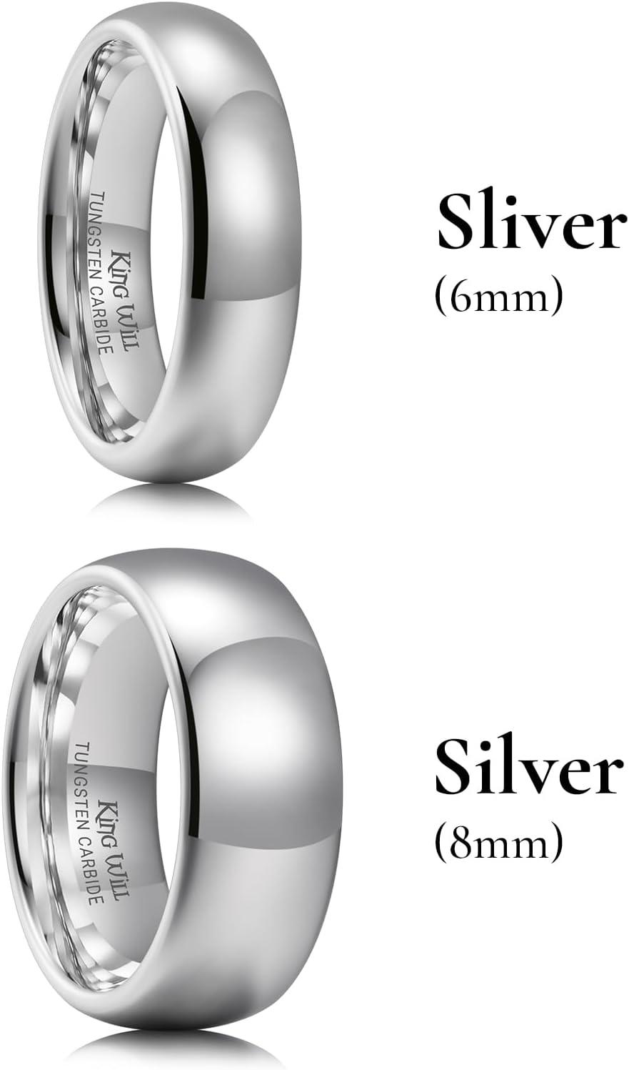 imageKing Will Tungsten Carbide Wedding Band for Men Women Promise Rings for Couples Domed High PolishSilver 2PC6mm 8mm