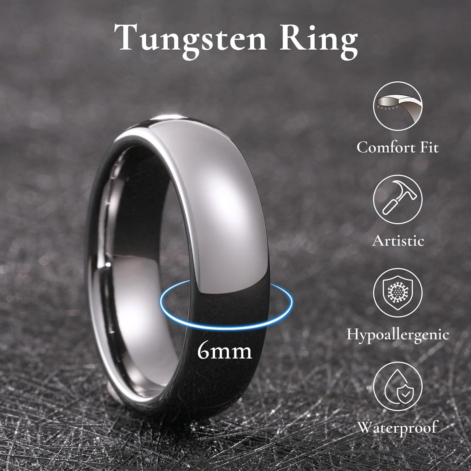 imageKing Will Tungsten Carbide Wedding Band for Men Women Promise Rings for Couples Domed High PolishSilver 2PC6mm 8mm