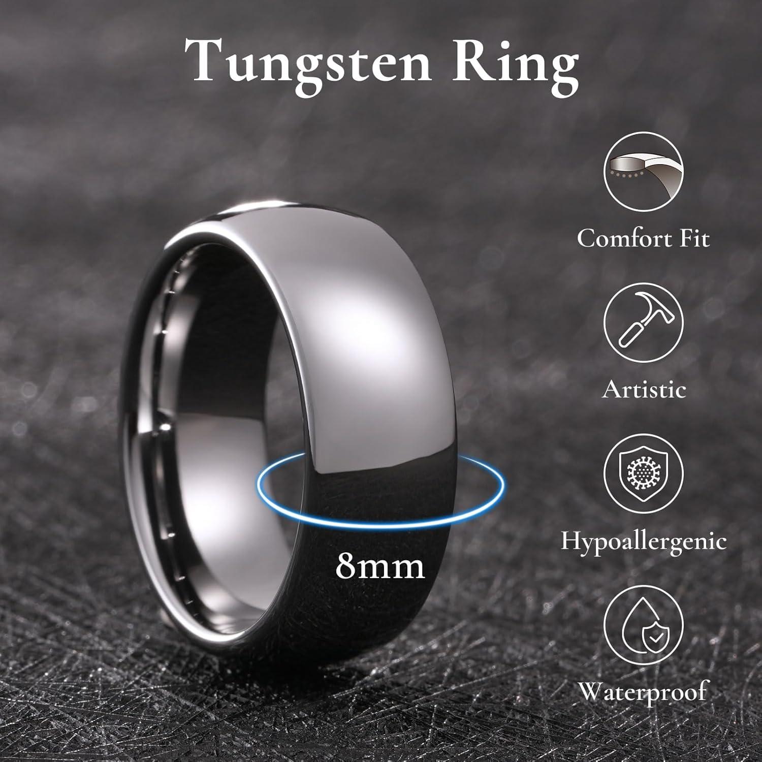 imageKing Will Tungsten Carbide Wedding Band for Men Women Promise Rings for Couples Domed High PolishSilver 2PC6mm 8mm