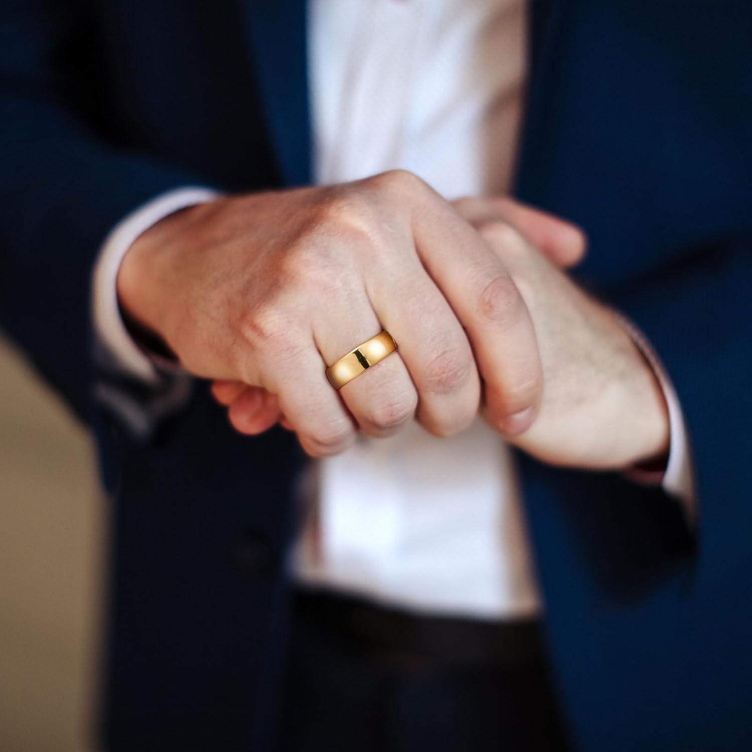 imageKing Will Tungsten Carbide Wedding Band for Men Women468mm Width 14K Gold Plated Tungsten Wedding Ring Matte Brushed ampamp High Polished Style Comfort Fit Wedding Band Size 614F7mm Gold Arc Polishing