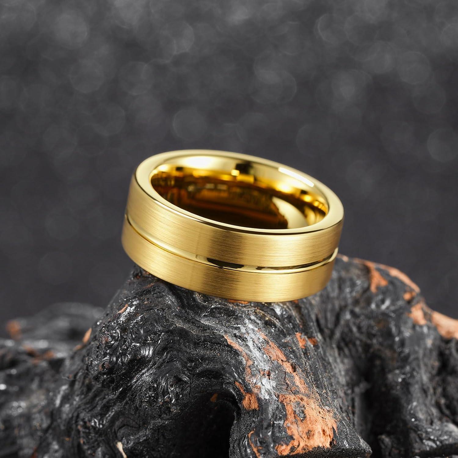 imageKing Will Tungsten Carbide Wedding Band for Men Women468mm Width 14K Gold Plated Tungsten Wedding Ring Matte Brushed ampamp High Polished Style Comfort Fit Wedding Band Size 614F8mmGold Groove