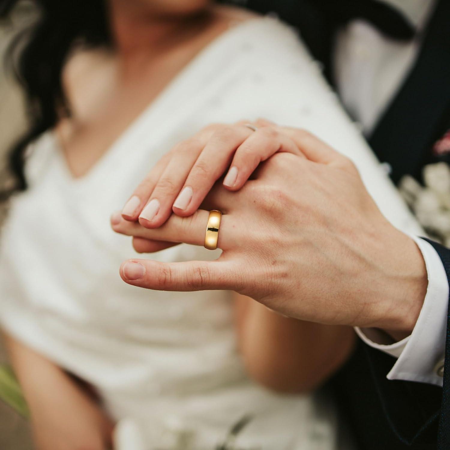 imageKing Will Tungsten Carbide Wedding Band for Men Women468mm Width 14K Gold Plated Tungsten Wedding Ring Matte Brushed ampamp High Polished Style Comfort Fit Wedding Band Size 614F7mm Gold Arc Polishing