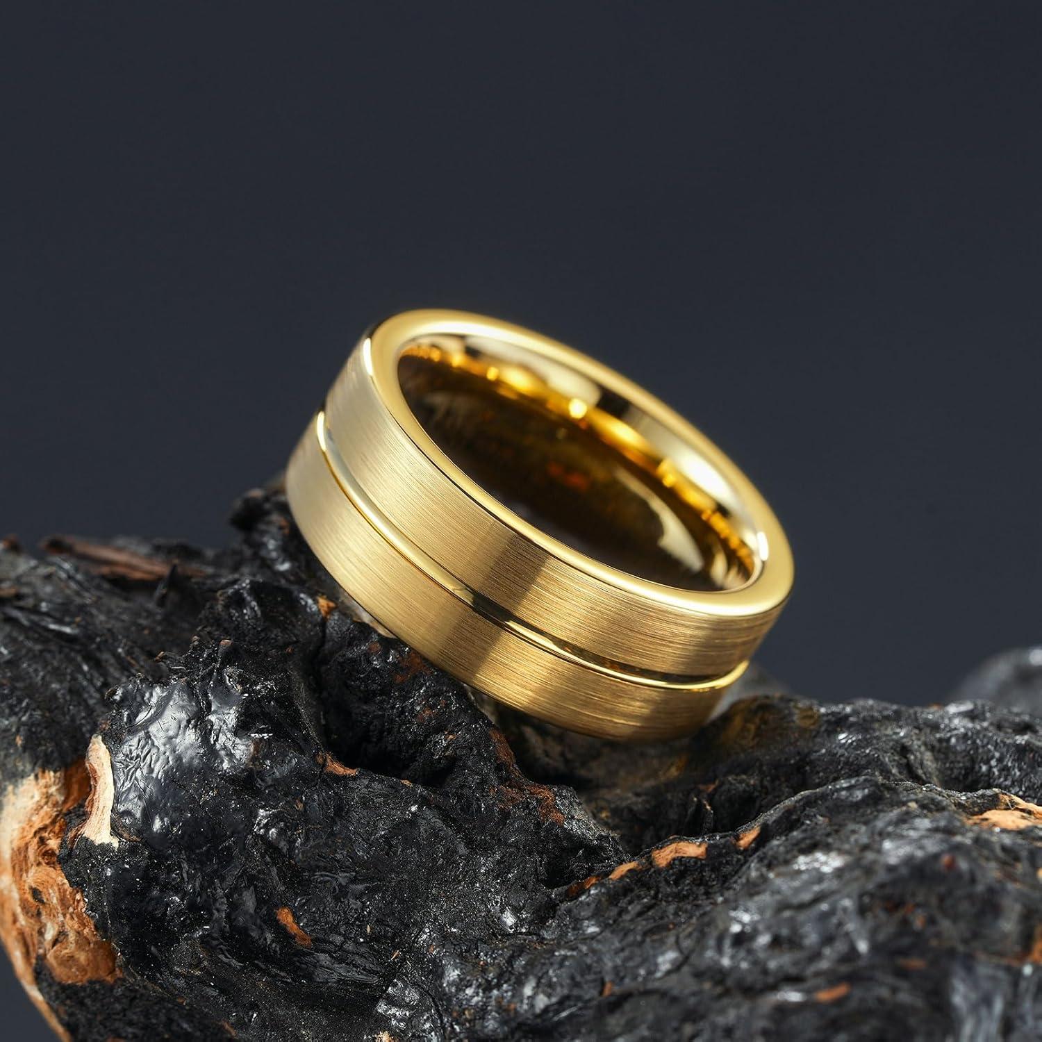 imageKing Will Tungsten Carbide Wedding Band for Men Women468mm Width 14K Gold Plated Tungsten Wedding Ring Matte Brushed ampamp High Polished Style Comfort Fit Wedding Band Size 614F8mmGold Groove