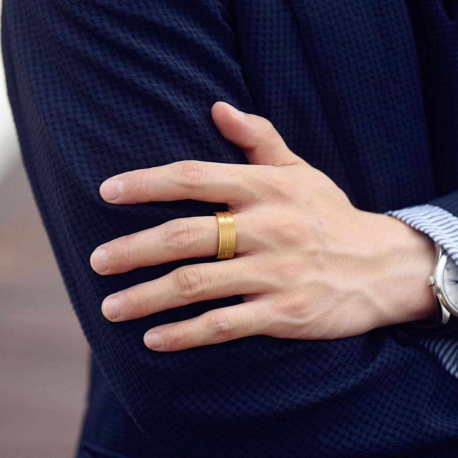 imageKing Will Tungsten Carbide Wedding Band for Men Women468mm Width 14K Gold Plated Tungsten Wedding Ring Matte Brushed ampamp High Polished Style Comfort Fit Wedding Band Size 614F8mmGold Groove