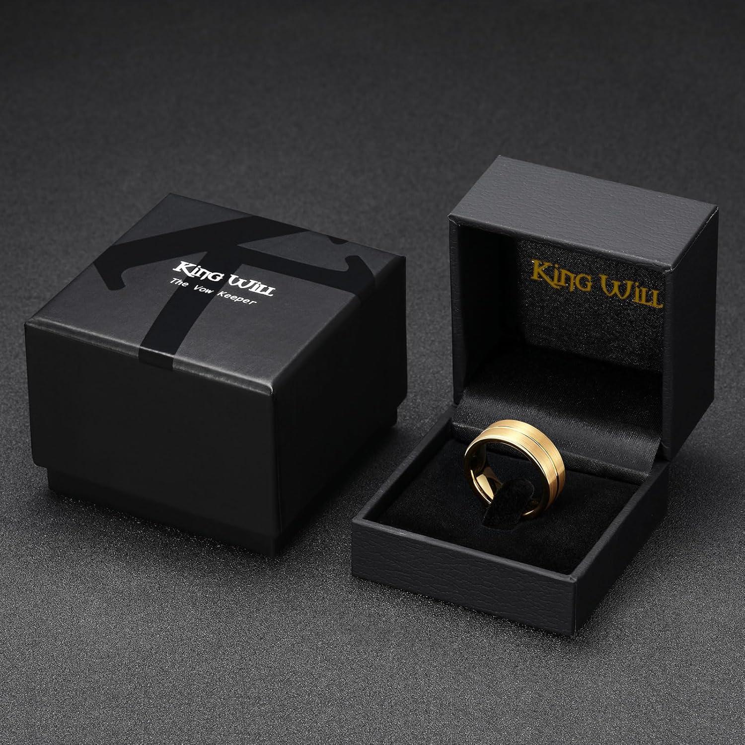 imageKing Will Tungsten Carbide Wedding Band for Men Women468mm Width 14K Gold Plated Tungsten Wedding Ring Matte Brushed ampamp High Polished Style Comfort Fit Wedding Band Size 614F8mmGold Groove