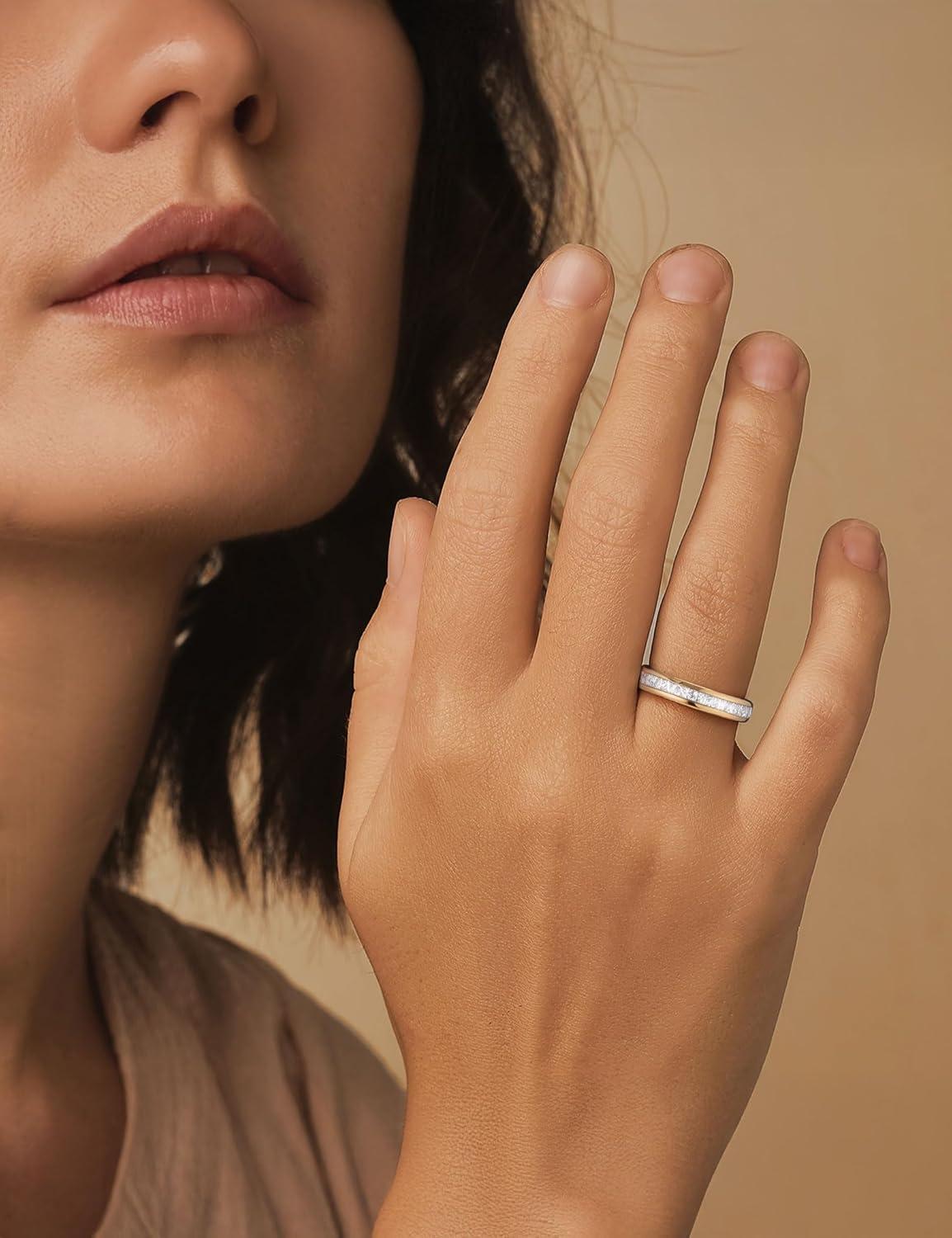 imageKing Will Tungsten Rings for Men Meteorite Carbon Fiber Wood Inlay Mens Wedding Engagement Band Domed Polished4mm Gold Silver