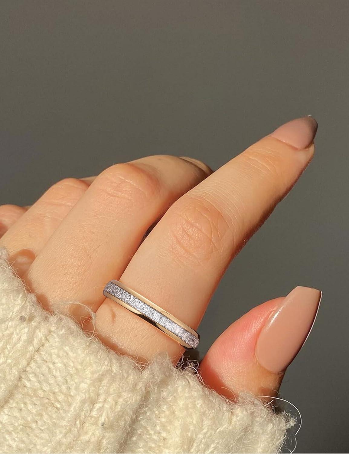 imageKing Will Tungsten Rings for Men Meteorite Carbon Fiber Wood Inlay Mens Wedding Engagement Band Domed Polished4mm Gold Silver