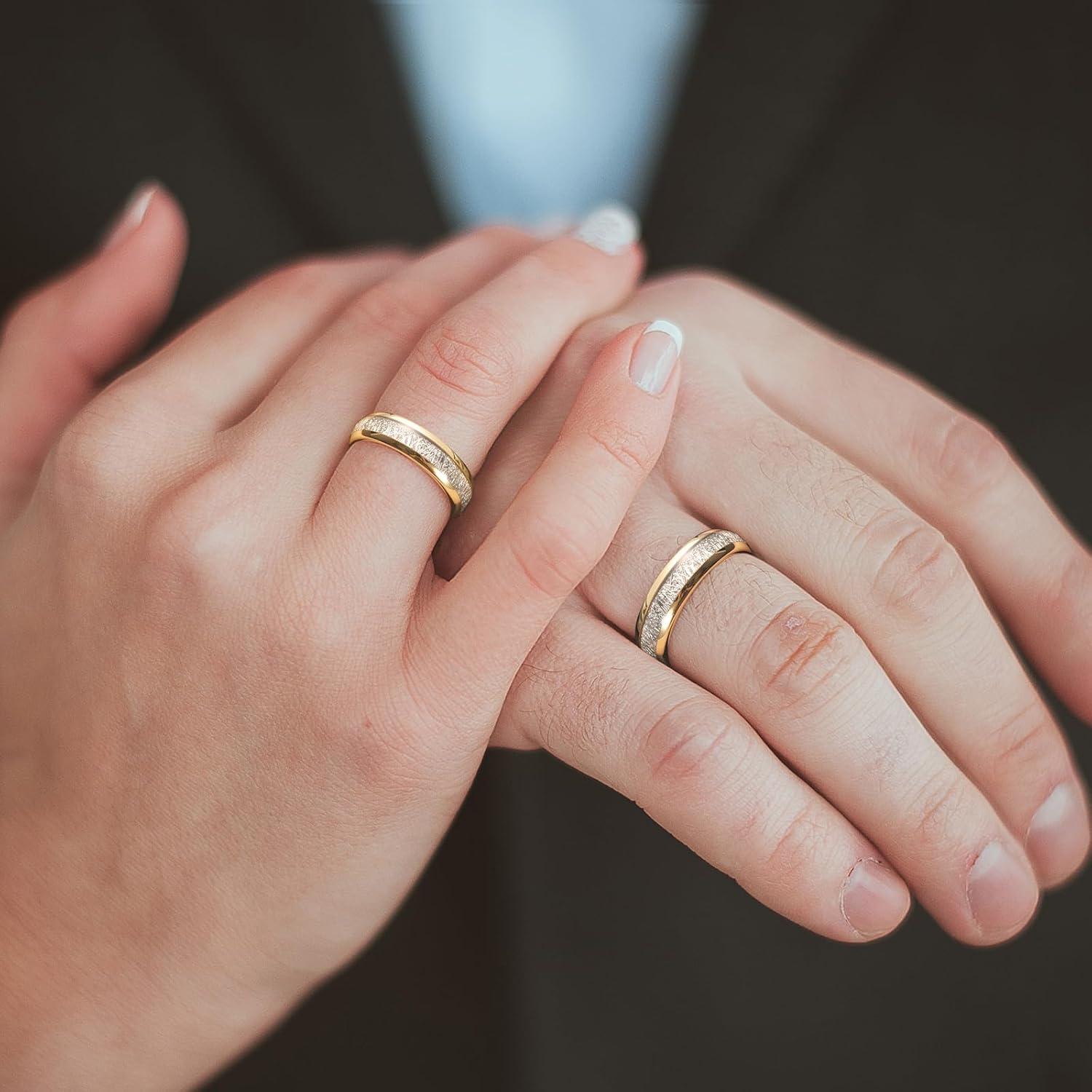 imageKing Will Tungsten Rings for Men Meteorite Carbon Fiber Wood Inlay Mens Wedding Engagement Band Domed Polished6mm Gold Silver