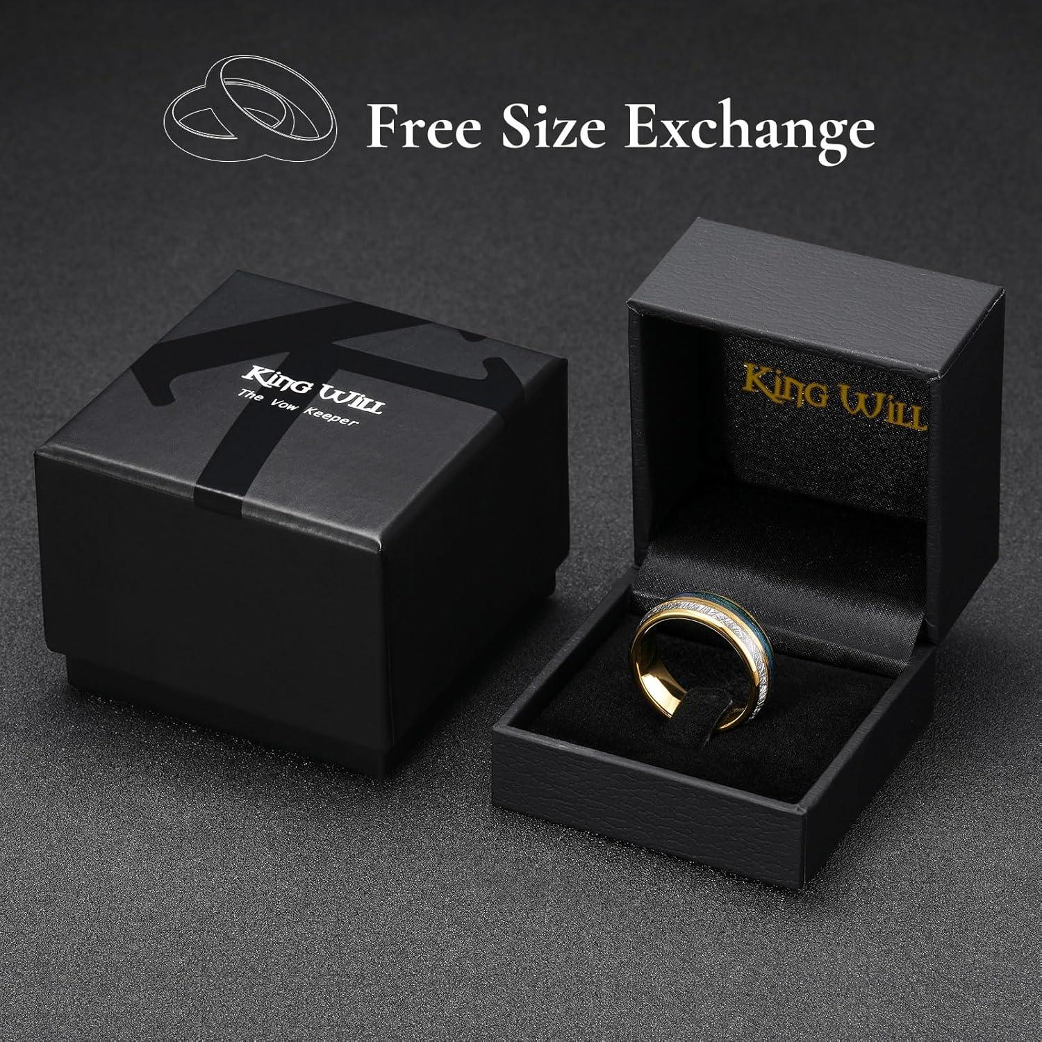 imageKing Will Tungsten Rings for Men Meteorite Carbon Fiber Wood Inlay Mens Wedding Engagement Band Domed Polished8mm Gold Sand Inlay