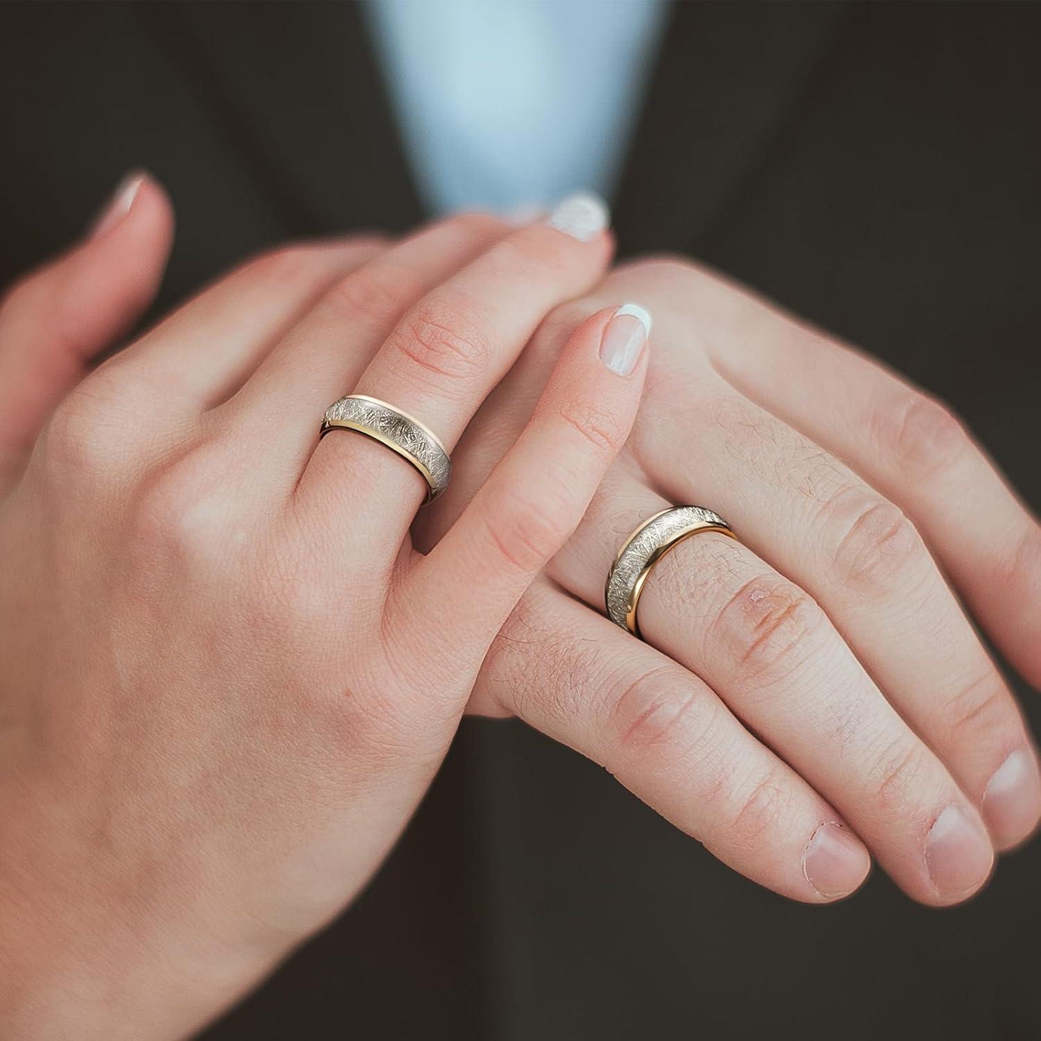 imageKing Will Tungsten Rings for Men Meteorite Carbon Fiber Wood Inlay Mens Wedding Engagement Band Domed Polished8mm Gold Silver