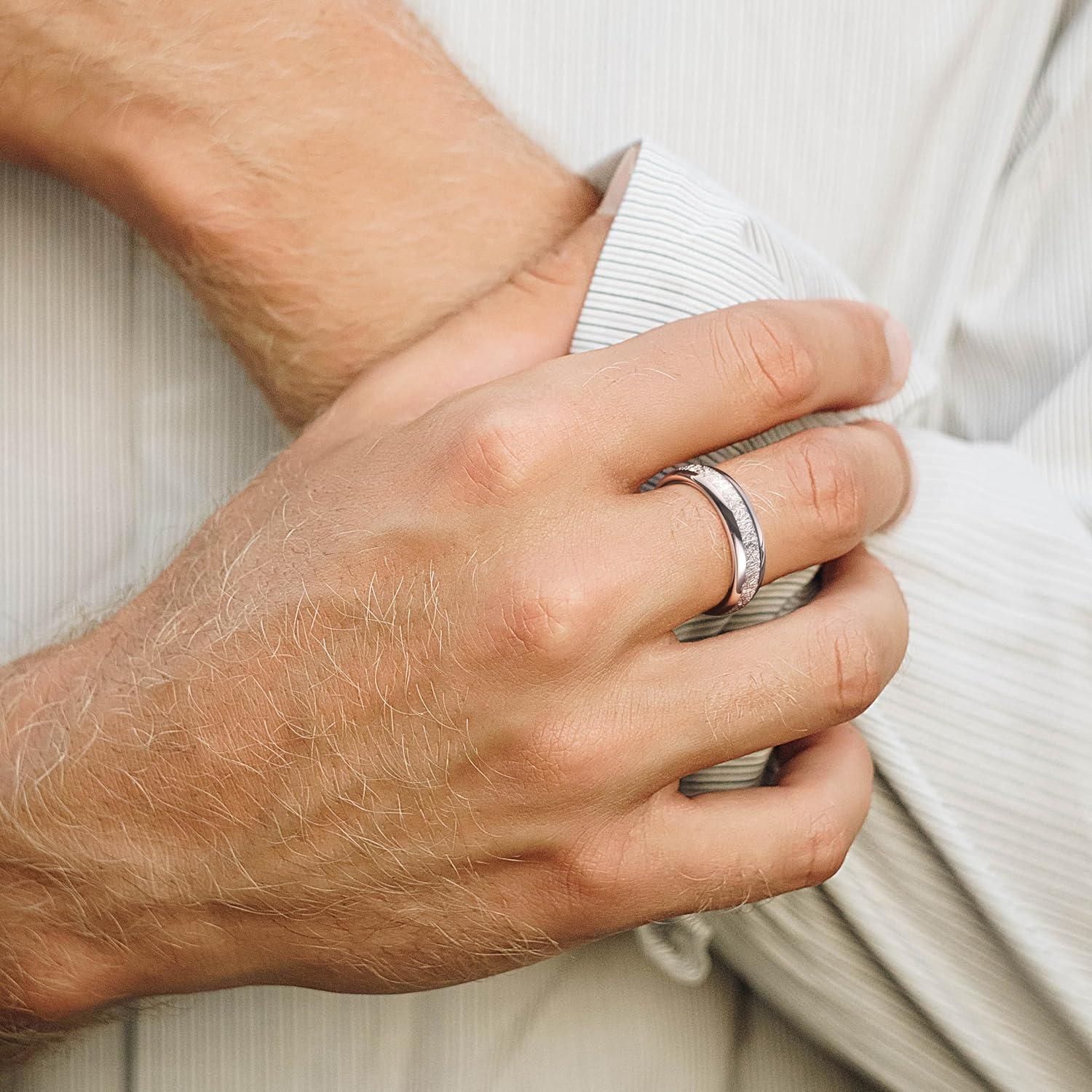 imageKing Will Tungsten Rings for Men Meteorite Carbon Fiber Wood Inlay Mens Wedding Engagement Band Domed PolishedA 6mm all silver