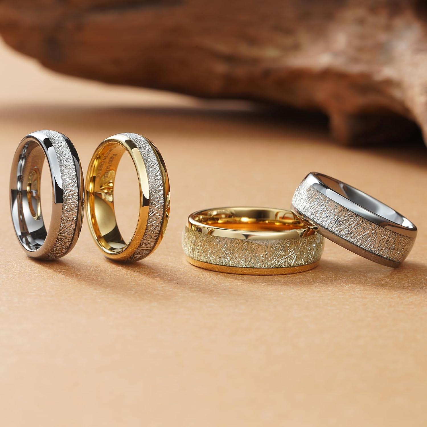 imageKing Will Tungsten Rings for Men Meteorite Carbon Fiber Wood Inlay Mens Wedding Engagement Band Domed PolishedA 6mm all silver