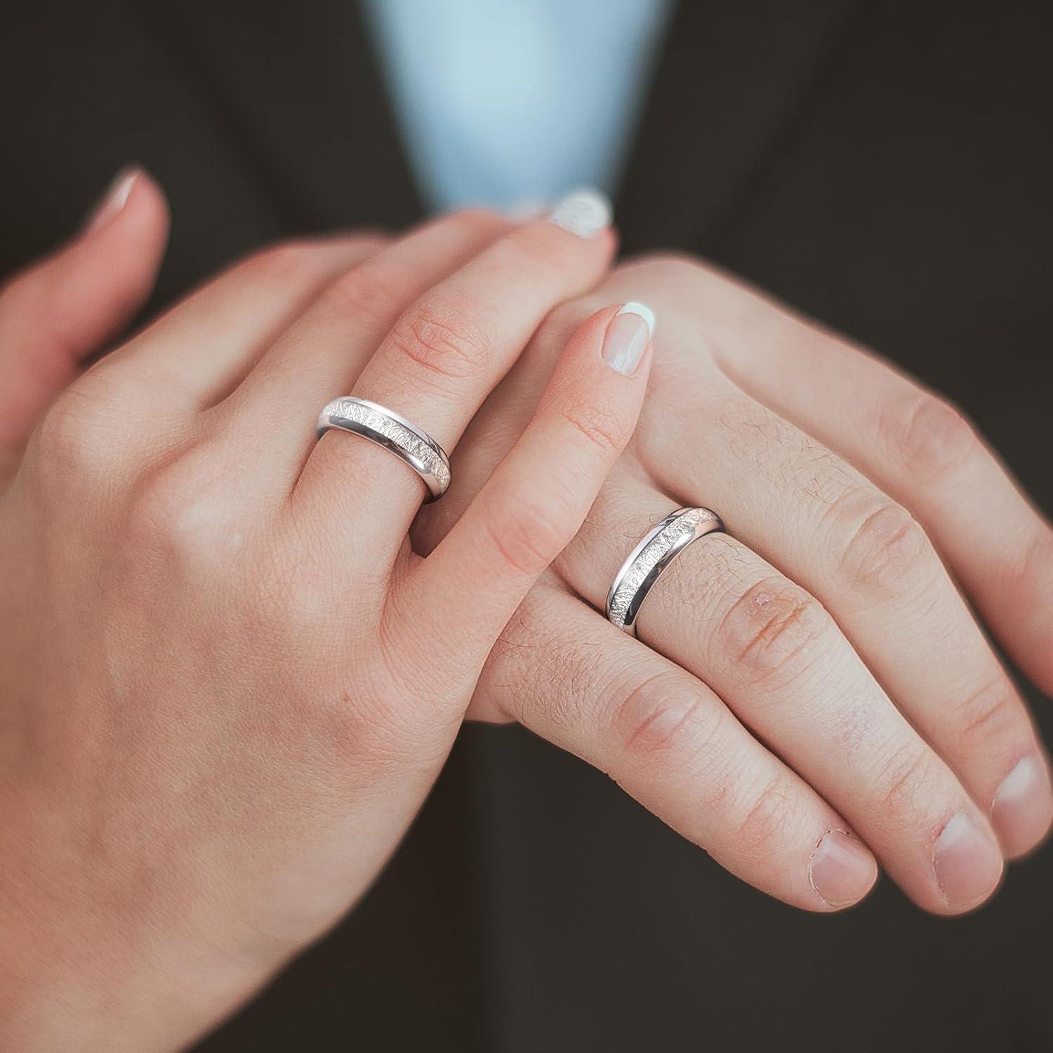 imageKing Will Tungsten Rings for Men Meteorite Carbon Fiber Wood Inlay Mens Wedding Engagement Band Domed PolishedA 6mm all silver