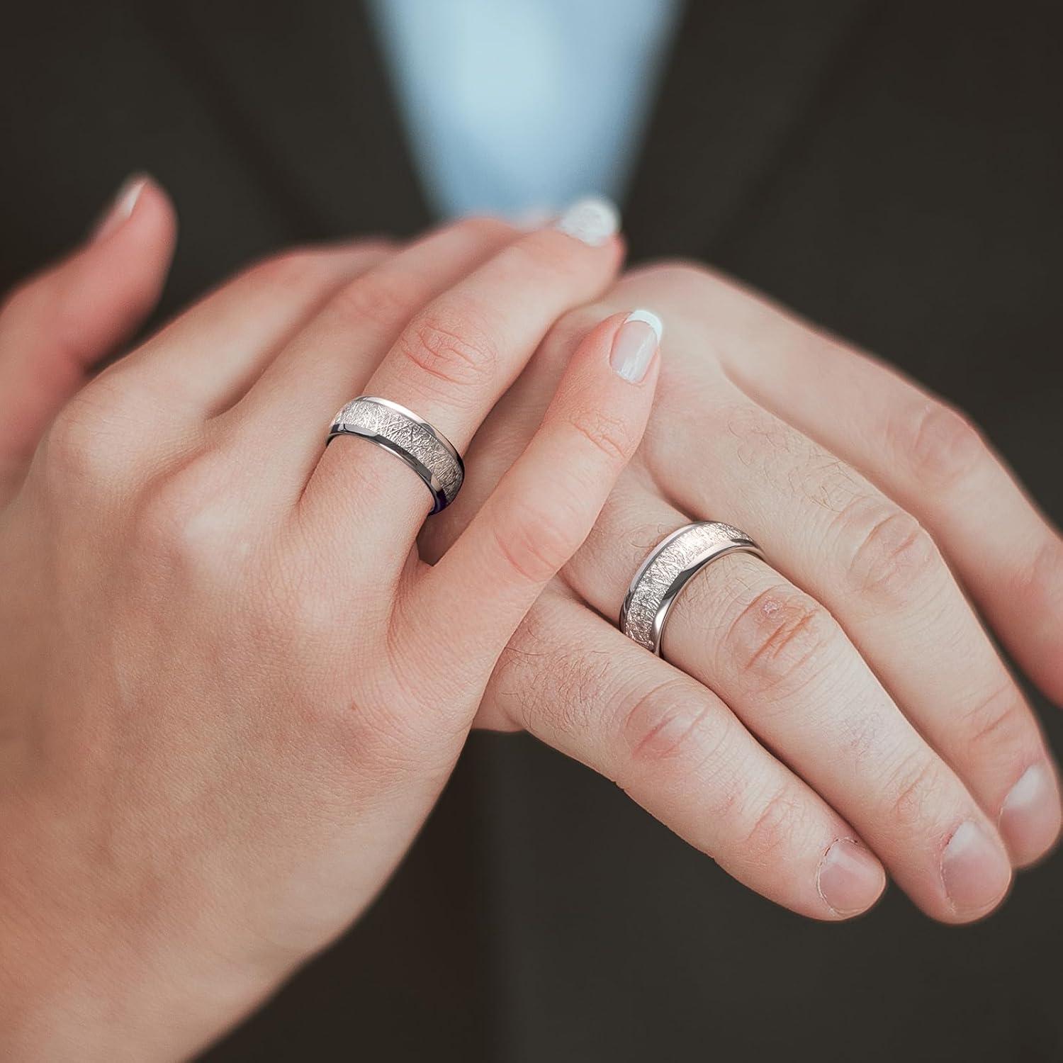 imageKing Will Tungsten Rings for Men Meteorite Carbon Fiber Wood Inlay Mens Wedding Engagement Band Domed PolishedA 8mm all silver