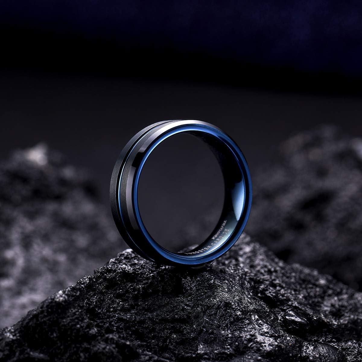 imageKing Will Tungsten Rings for Men Two Tone Grooved Mens Wedding Band Cool Promise Engagement Matte Finished Beveled EdgeBlack Blue 7mm