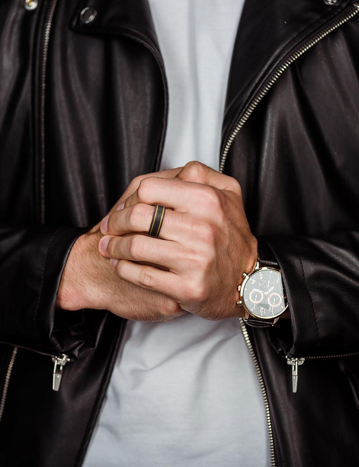 imageKing Will Tungsten Rings for Men Two Tone Grooved Mens Wedding Band Cool Promise Engagement Matte Finished Beveled EdgeBlack Gold Two Groove