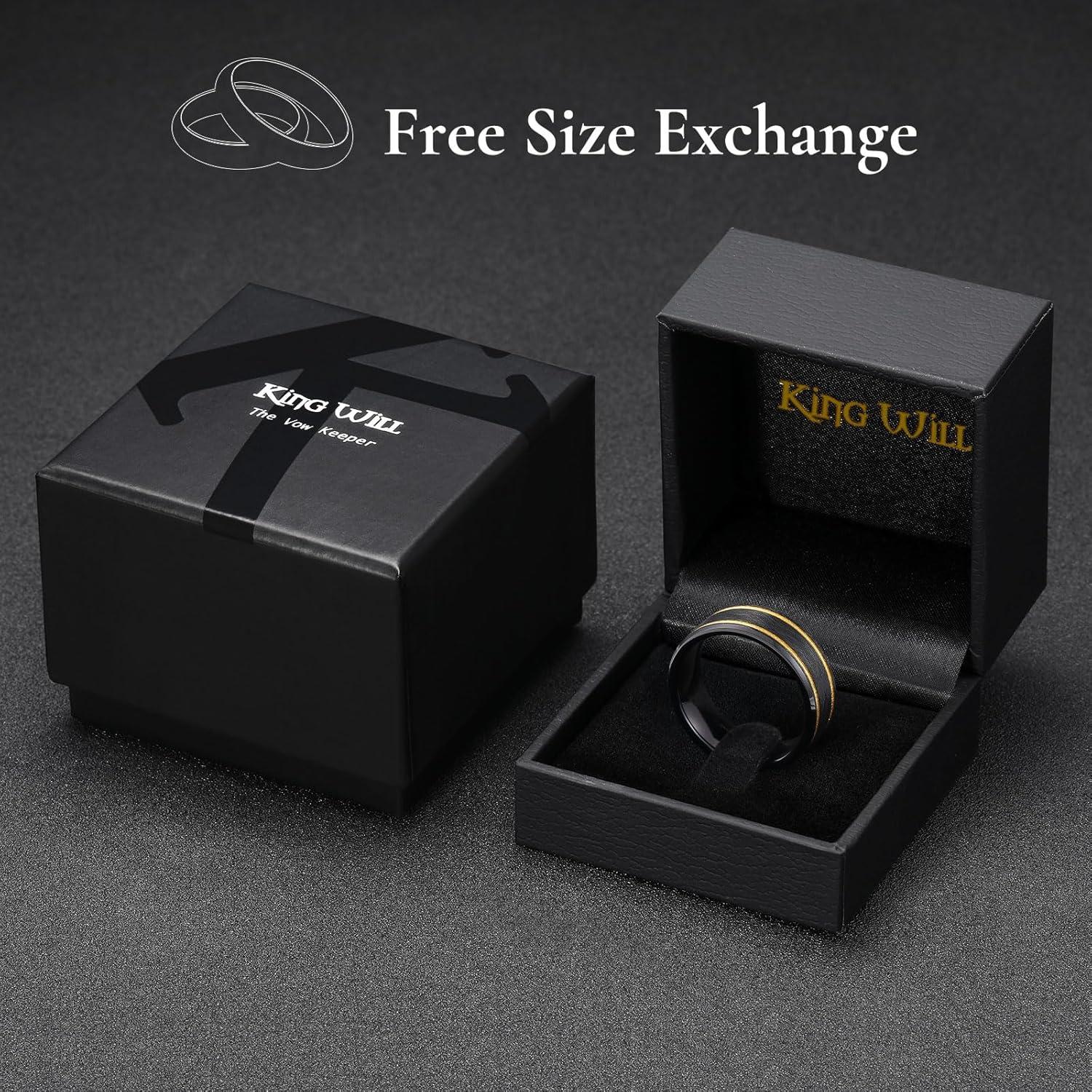 imageKing Will Tungsten Rings for Men Two Tone Grooved Mens Wedding Band Cool Promise Engagement Matte Finished Beveled EdgeBlack Gold Two Groove