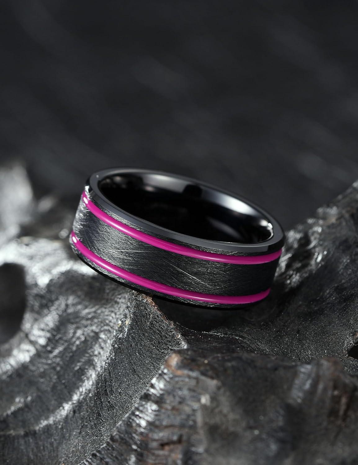 imageKing Will Tungsten Rings for Men Two Tone Grooved Mens Wedding Band Cool Promise Engagement Matte Finished Beveled EdgeBlack Purple Two Groove