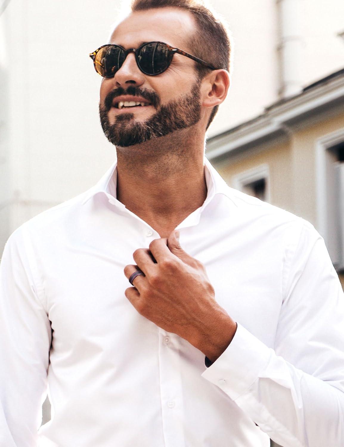 imageKing Will Tungsten Rings for Men Two Tone Grooved Mens Wedding Band Cool Promise Engagement Matte Finished Beveled EdgeBlack Purple Two Groove