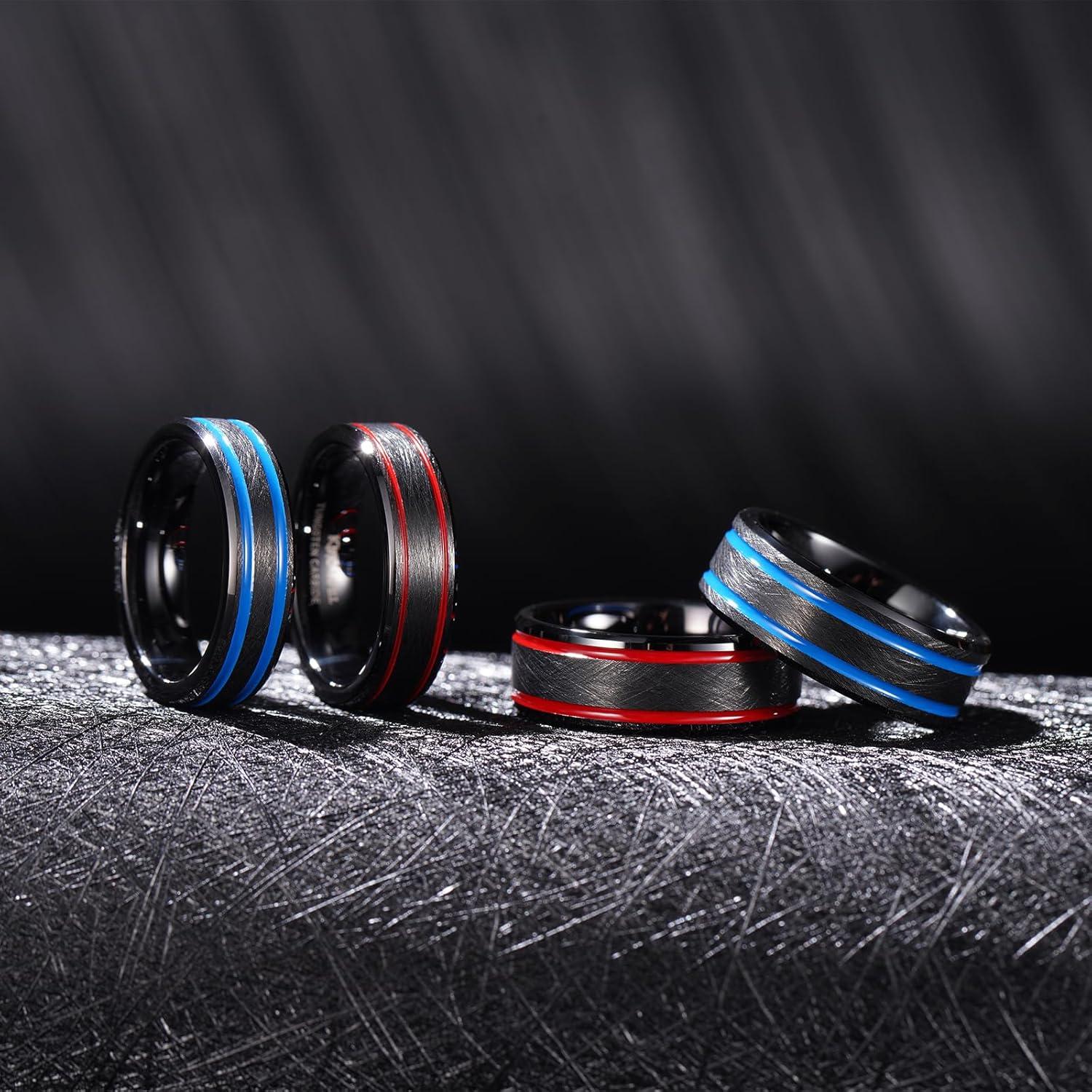 imageKing Will Tungsten Rings for Men Two Tone Grooved Mens Wedding Band Cool Promise Engagement Matte Finished Beveled EdgeBlack Red Two Groove