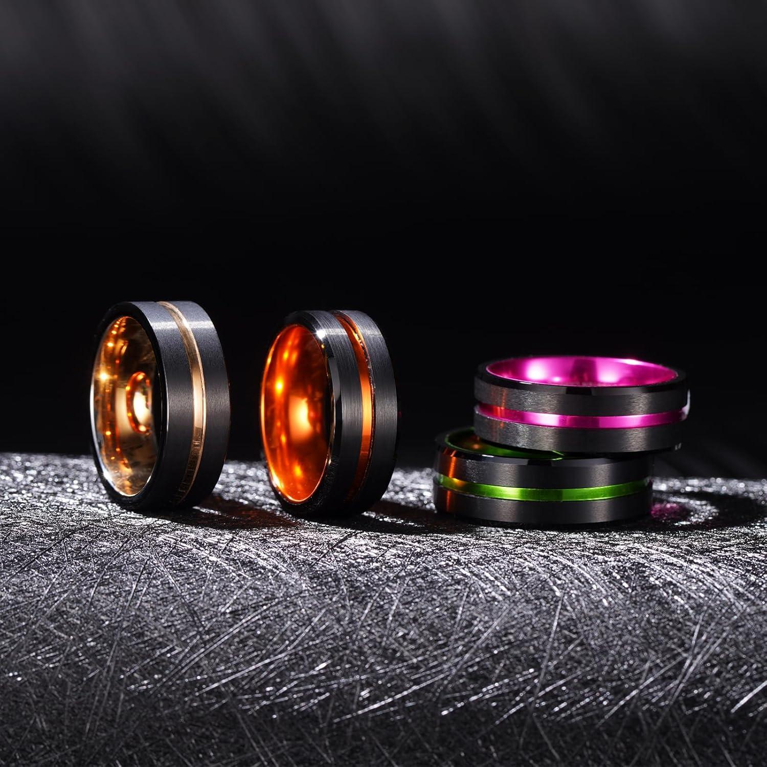 imageKing Will Tungsten Rings for Men Two Tone Grooved Mens Wedding Band Cool Promise Engagement Matte Finished Beveled EdgePink