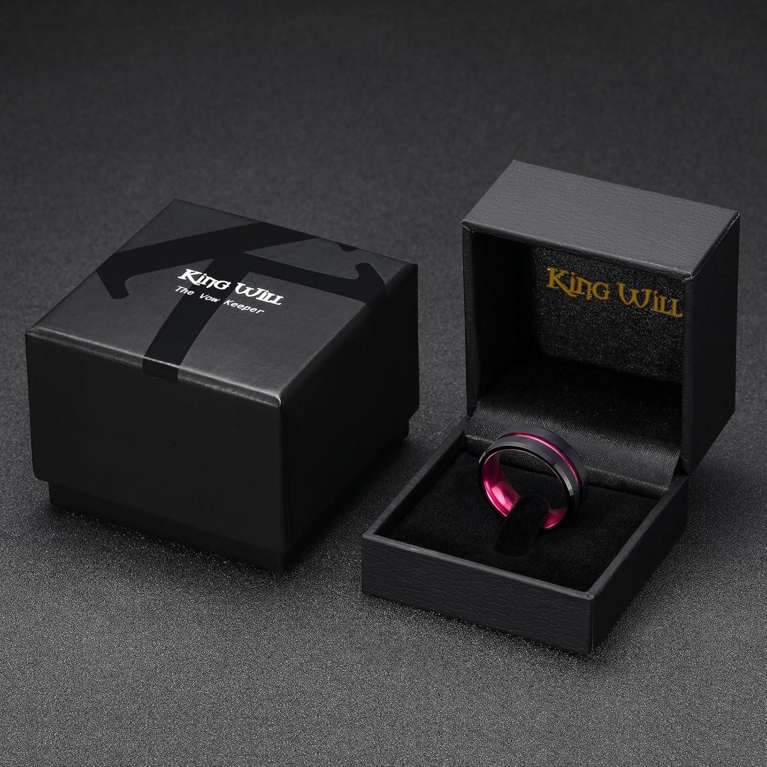 imageKing Will Tungsten Rings for Men Two Tone Grooved Mens Wedding Band Cool Promise Engagement Matte Finished Beveled EdgePink