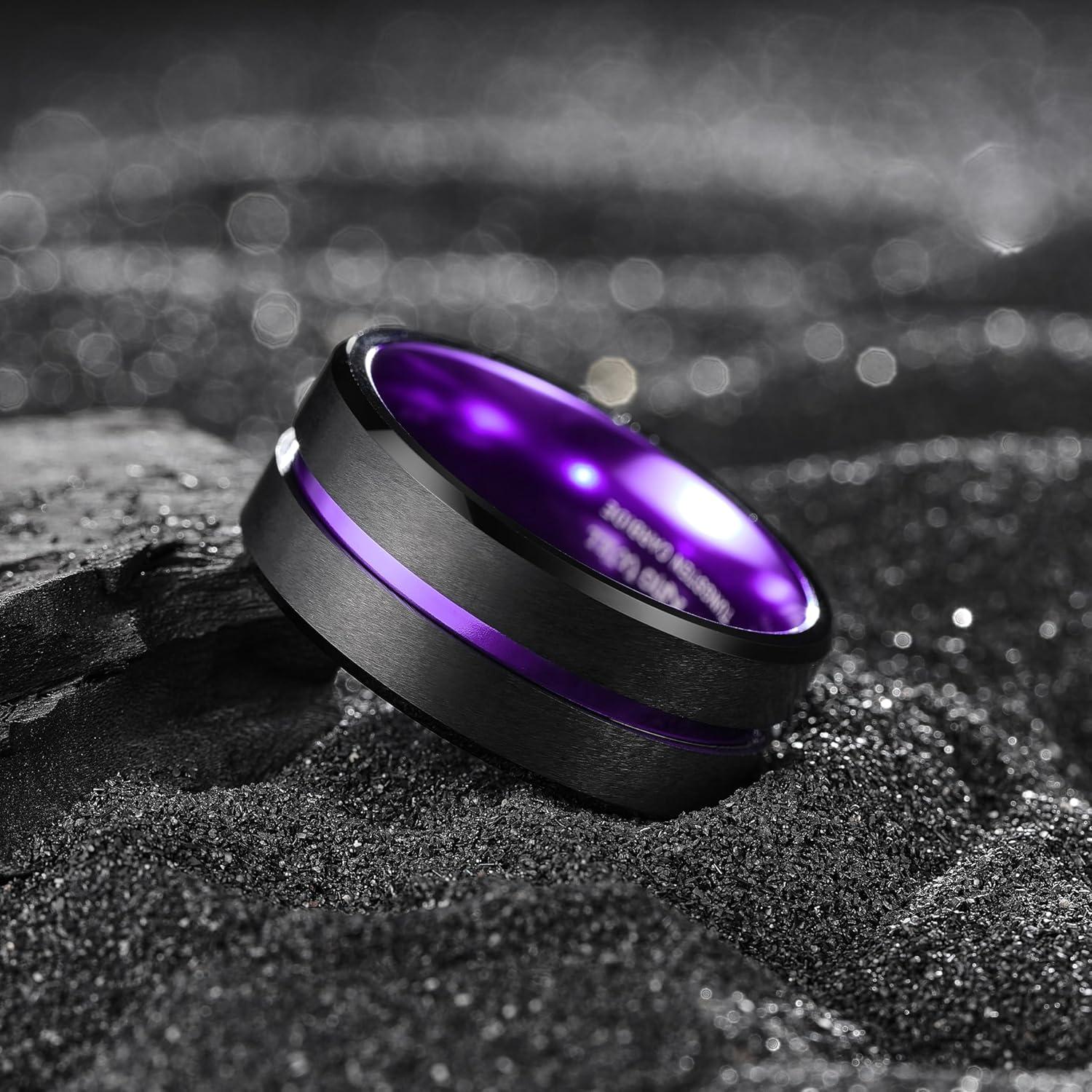 imageKing Will Tungsten Rings for Men Two Tone Grooved Mens Wedding Band Cool Promise Engagement Matte Finished Beveled EdgePurple 10mm