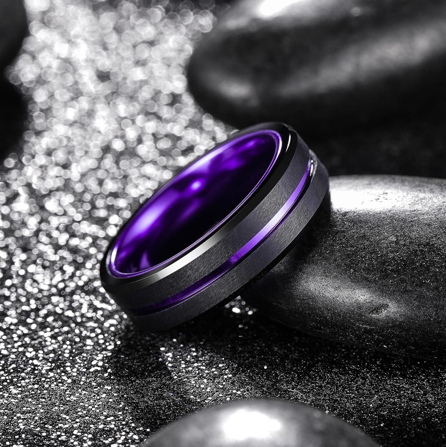 imageKing Will Tungsten Rings for Men Two Tone Grooved Mens Wedding Band Cool Promise Engagement Matte Finished Beveled EdgePurple 6mm