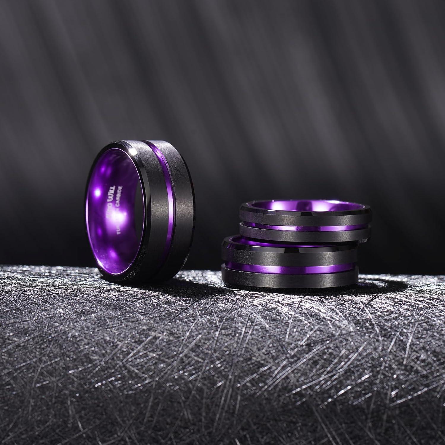 imageKing Will Tungsten Rings for Men Two Tone Grooved Mens Wedding Band Cool Promise Engagement Matte Finished Beveled EdgePurple 8mm