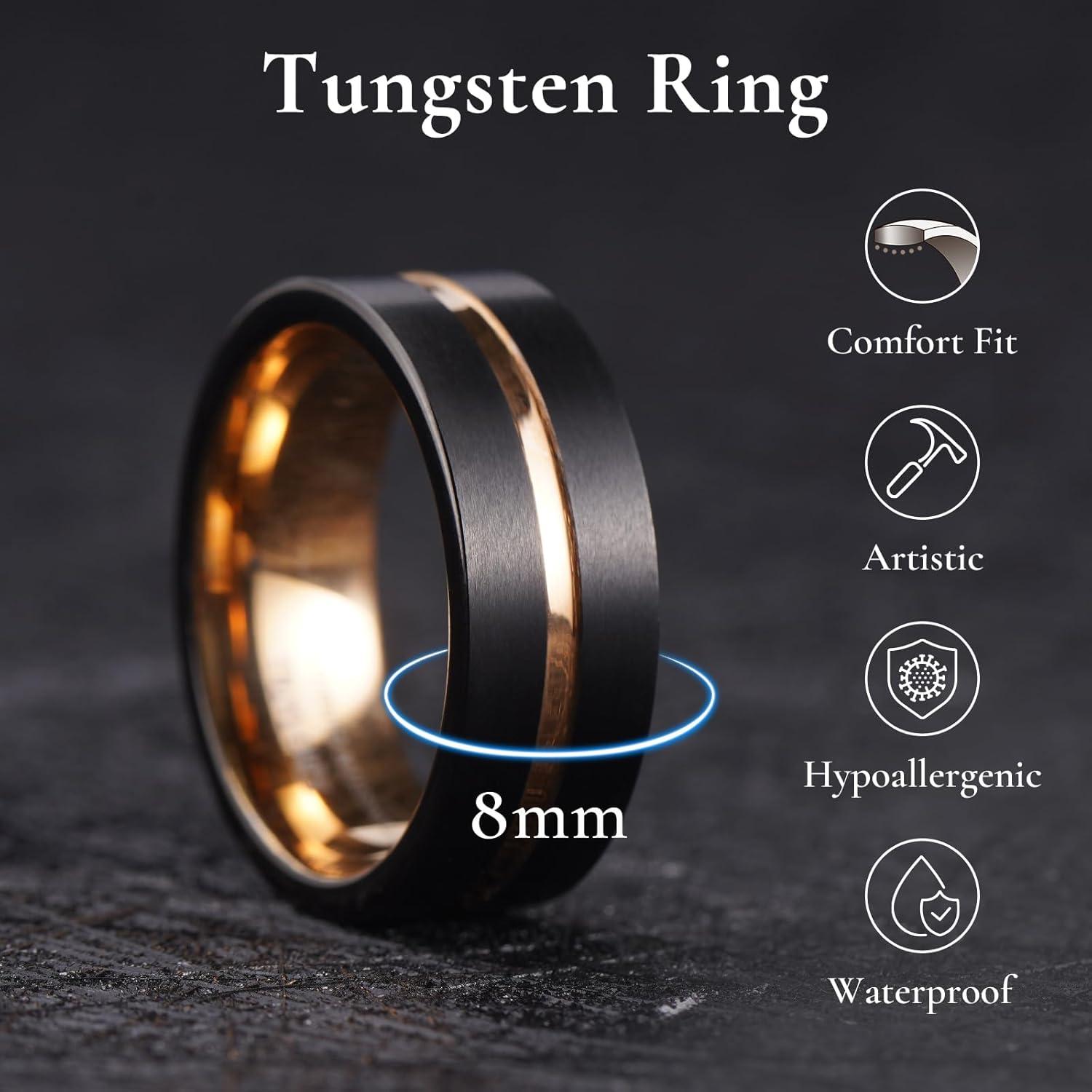 imageKing Will Tungsten Rings for Men Two Tone Grooved Mens Wedding Band Cool Promise Engagement Matte Finished Beveled EdgeRose Gold