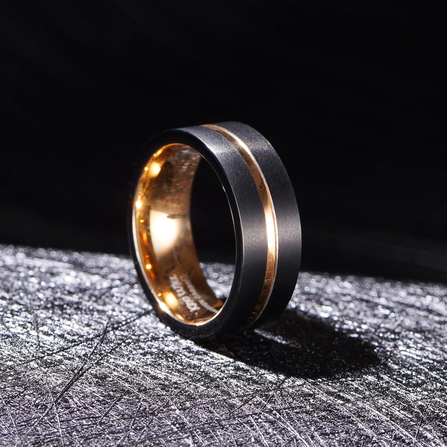 imageKing Will Tungsten Rings for Men Two Tone Grooved Mens Wedding Band Cool Promise Engagement Matte Finished Beveled EdgeRose Gold